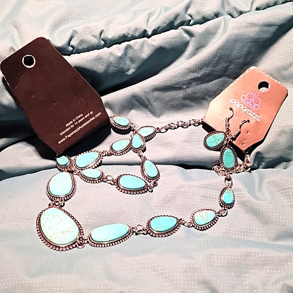 Paparazzi: Elemental Exploration, Blue Necklace, Earrings, & Bracelet - Picture 1 of 6